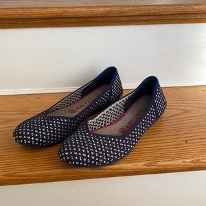 Rothy’s navy blue polka dot flats